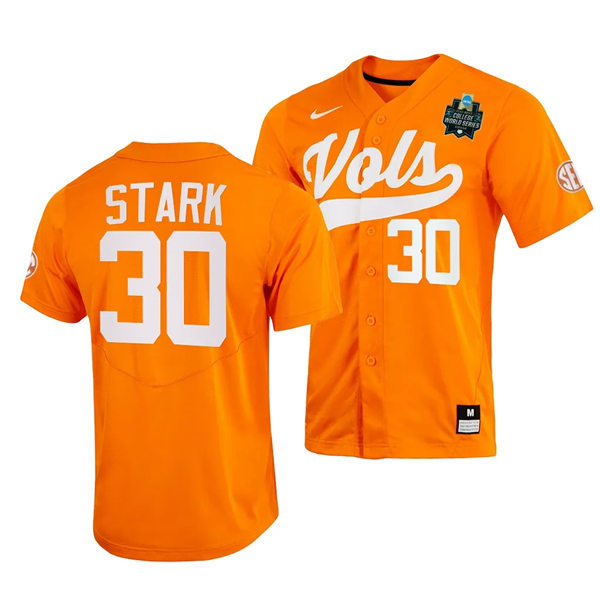 Tennessee Volunteers #30  Cal Stark Nike Orange With Name 2023 NCAA Baseball World Series Jersey