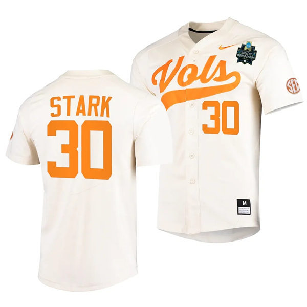 Tennessee Volunteers #30  Cal Stark Nike Cream With Name 2023 NCAA Baseball World Series Jersey