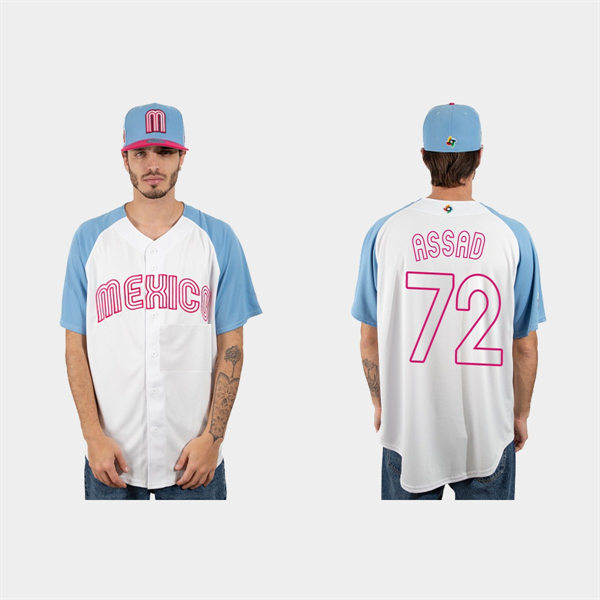 Mens Youth Mexico #72 Javier Assad 2023 World Baseball Classic Jersey - White Pink