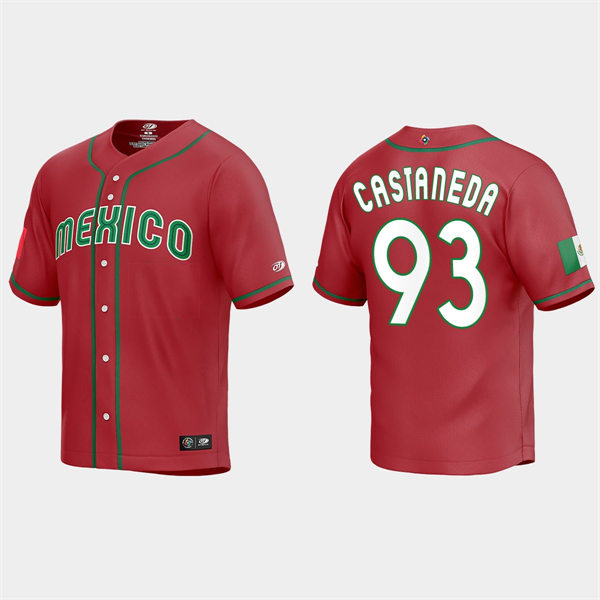Mens Youth Mexico #93 Victor Castaneda Red 2023 World Baseball Classic Jersey