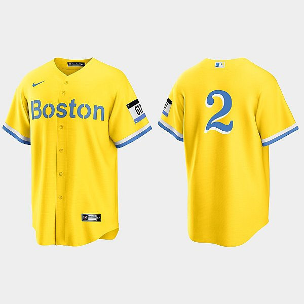 Mens Boston Red Sox #2 Justin Turner Yellow Boston City Connect Jersey