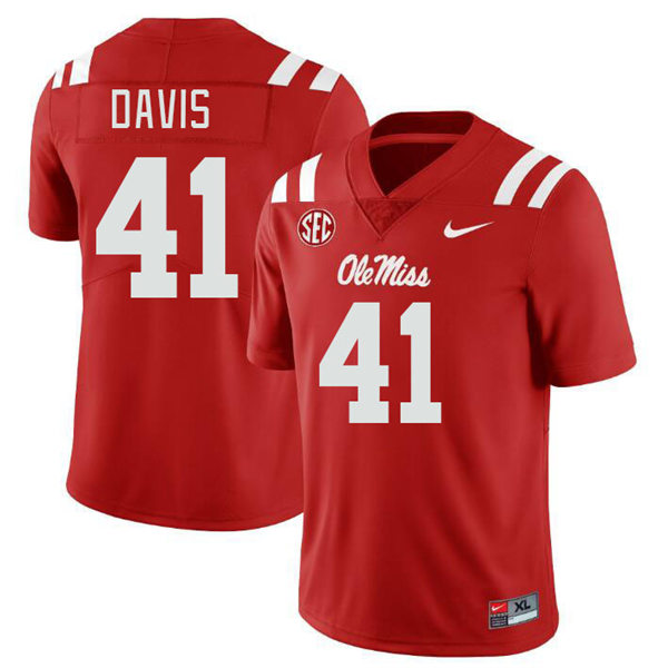 Mens Youth Ole Miss Rebels #41 Caden Davis 2023 Red College Football Game Jersey