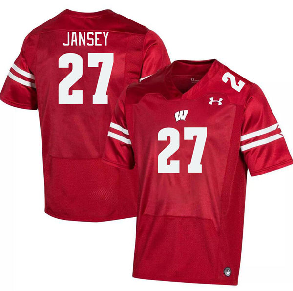 Mens Youth Wisconsin Badgers #27 Tyler Jansey 2023 Red College Football Game Jersey(2)