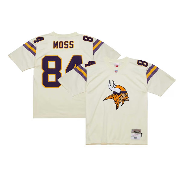 Mens Minnesota Vikings #84 Randy Moss Cream Chainstitch Legacy Jersey 