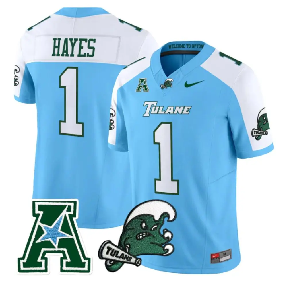Tulane Green Wave #1 Omari Hayes Blue White Gratitude Limited Football Jersey