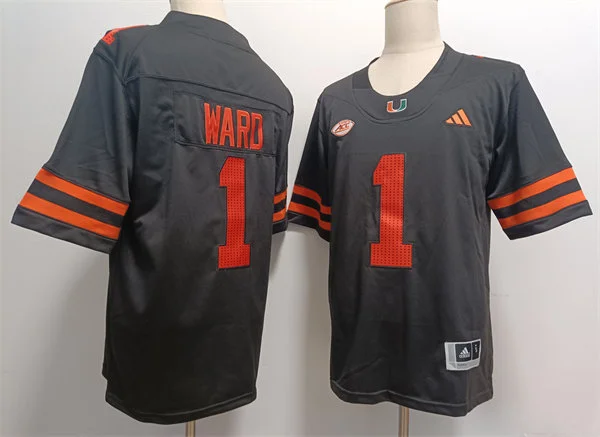 Youth Miami Hurricanes #1 Cam Ward 2024 Black Football Game Jersey