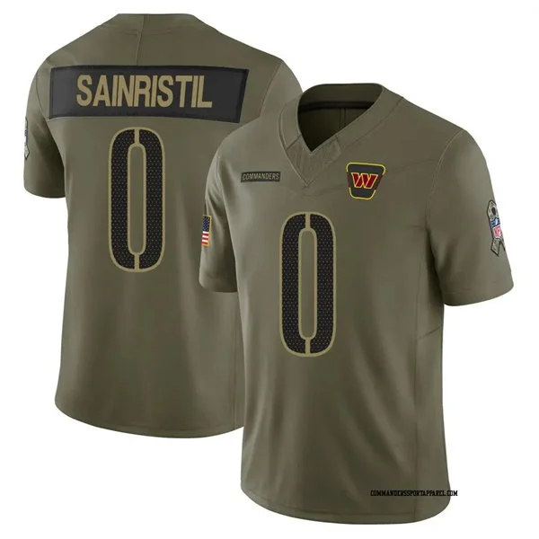 Mens Washington Commanders #0 Mike Sainristil Nike 2025 Salute to Service Limited Jersey - Olive 