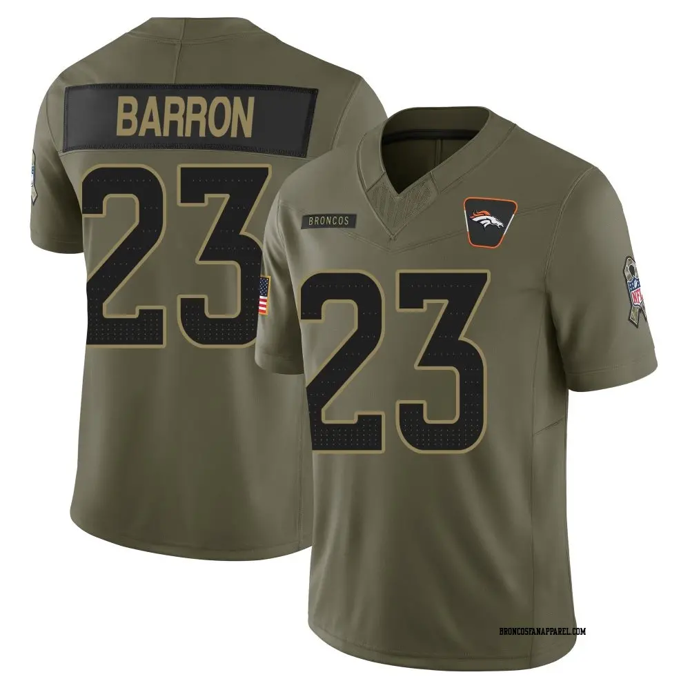 Mens Denver Broncos #23 Jahdae Barron 2025 Salute to Service Limited Jersey - Olive