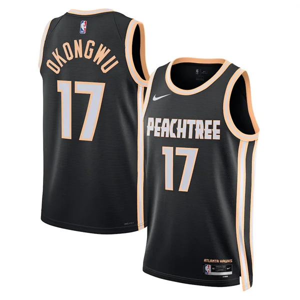 Mens Atlanta Hawks #17 Onyeka Okongwu Black 2025-26 City Edition Swingman Jersey