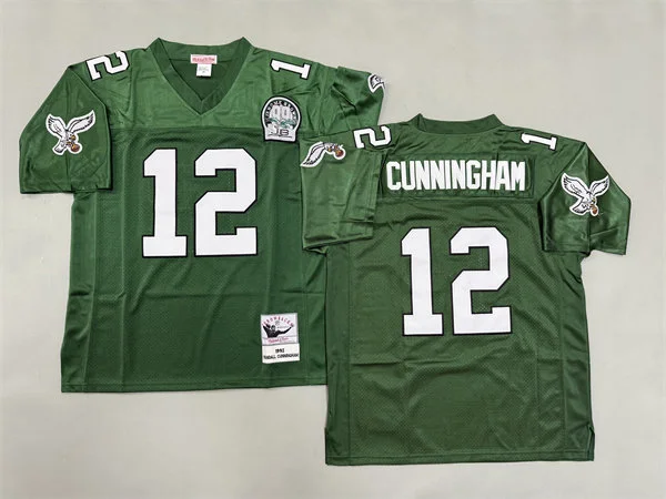 Mens Philadelphia Eagles #12 Randall Cunningham 1992 Midnight Green Throwback Jersey