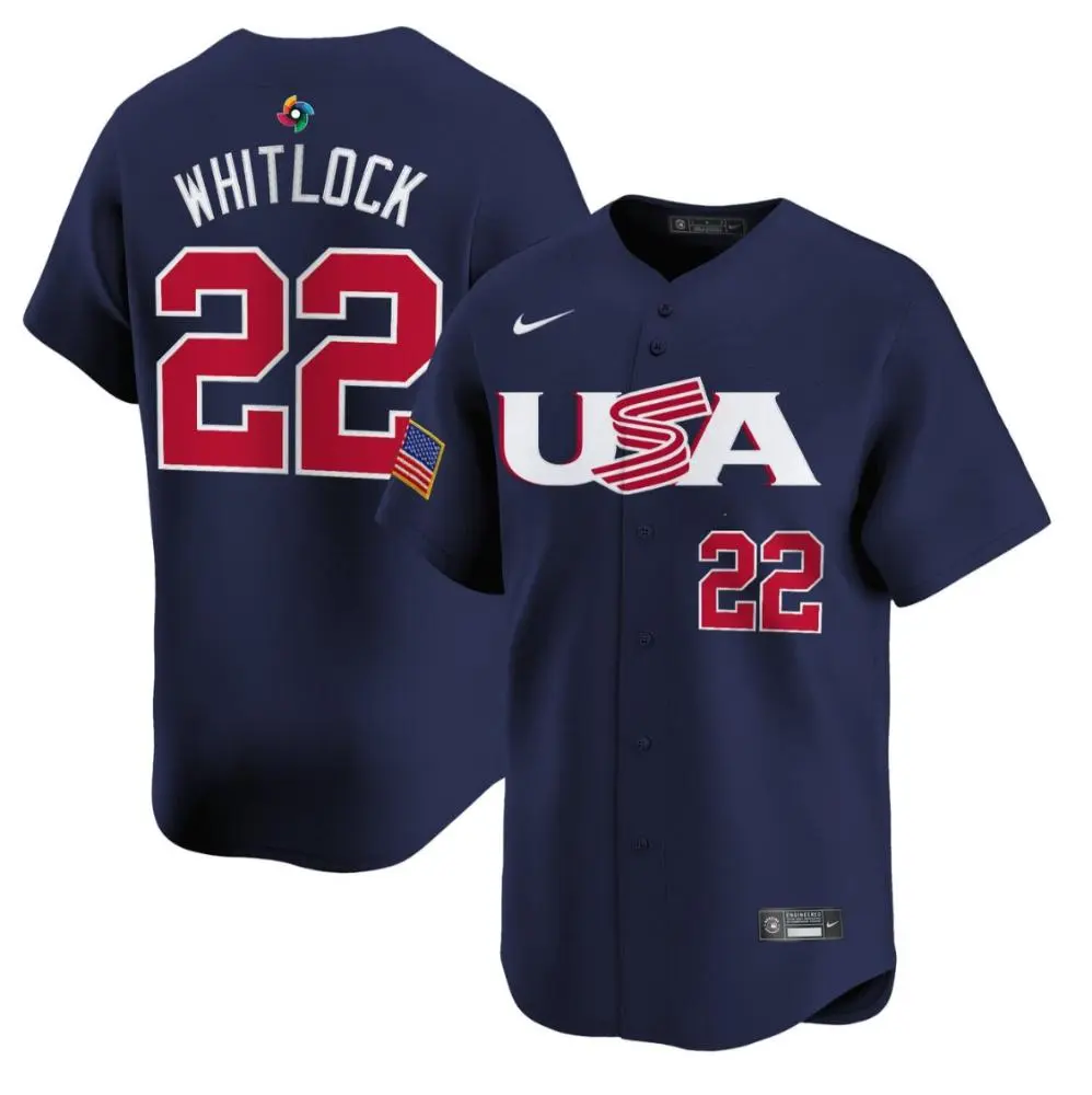 USA #22 Garrett Whitlock Nike Navy 2023 World Baseball Classic Game Jersey