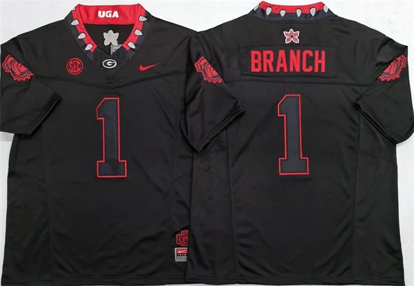 Mens Georgia Bulldogs #1 Zachariah Branch Nike Blackout Football Limitd Jersey