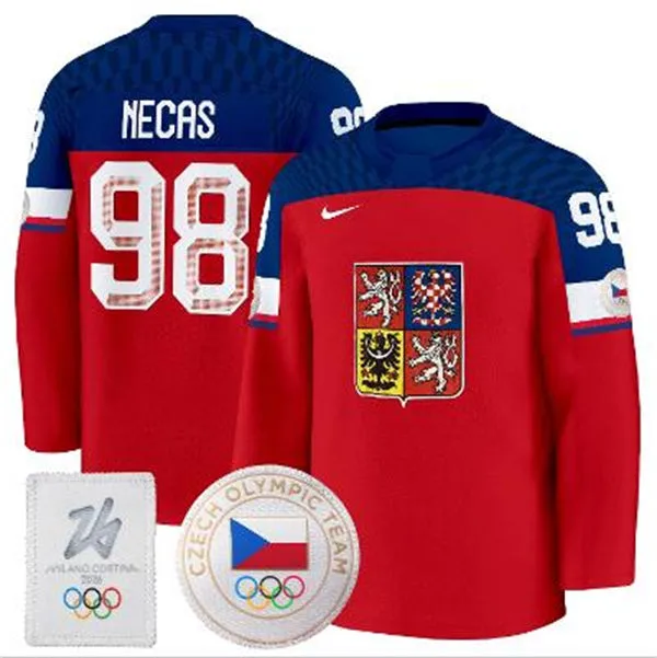 Men's Czechia #98 Martin Necas 2026 Olympic Hockey Jersey Red