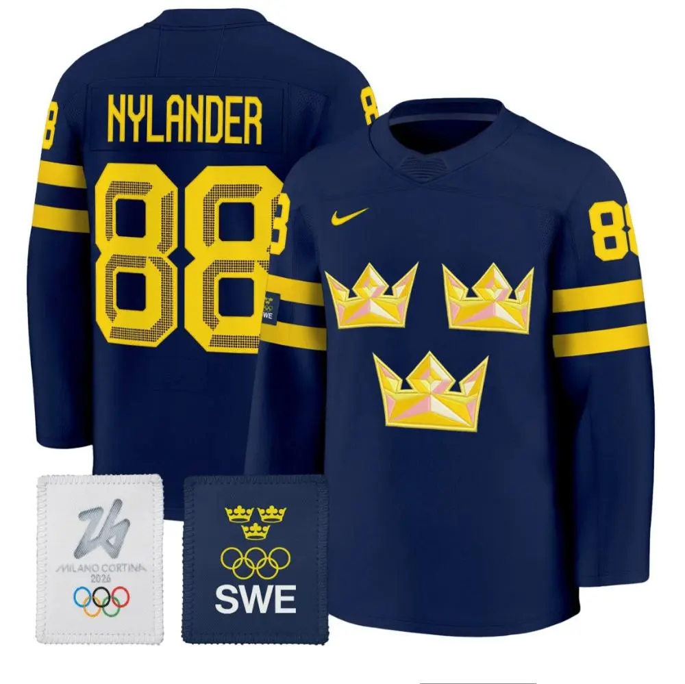 Mens Sweden #88 William Nylander Navy 2026 Olympic National Hockey Premium Jersey