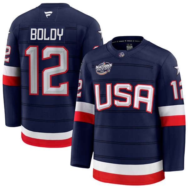 Men's Youth USA #12 Matt Boldy Fanatics Navy 2025 4 Nations Face-Off Premium Jersey