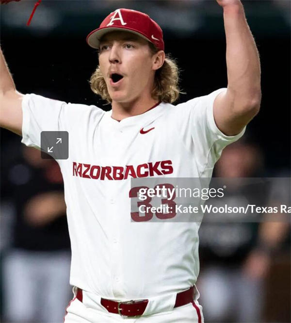 Mens Youth Arkansas Razorbacks #33 Hagen Smith 2024 White Baseball Game Jersey