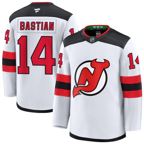 Mens New Jersey Devils #14 Nathan Bastian Fanatics Away White Jersey