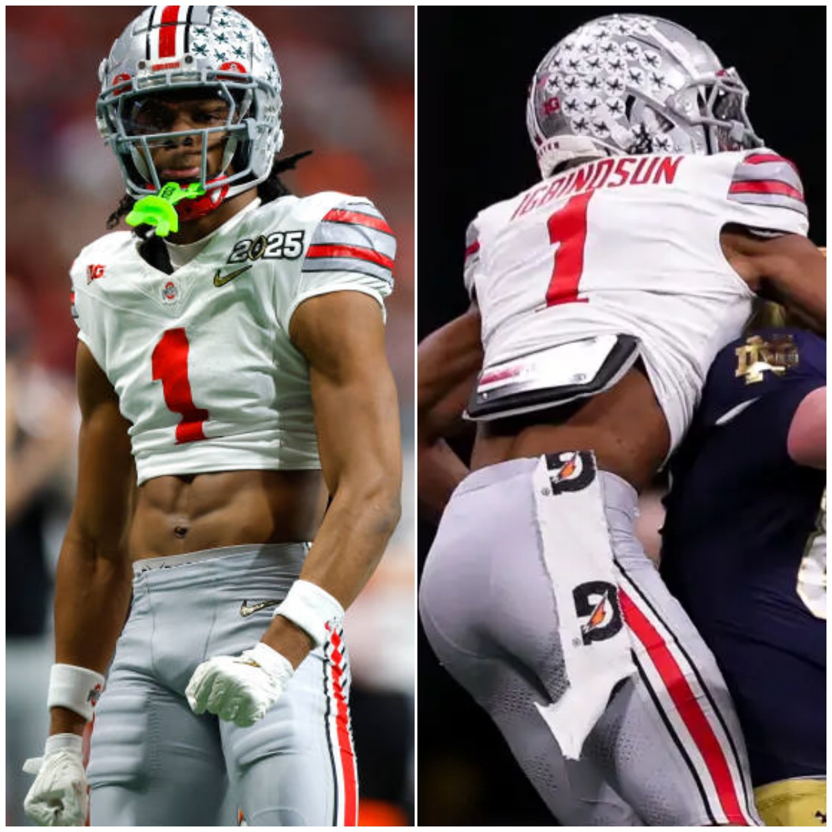 Mens Ohio State Buckeyes #1 Davison Igbinosun White Diamonds Playoff Game Jersey