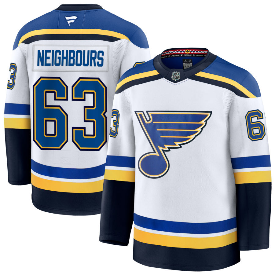 Mens St. Louis Blues #63 Jake Neighbours Fanatics White Away Player Jersey