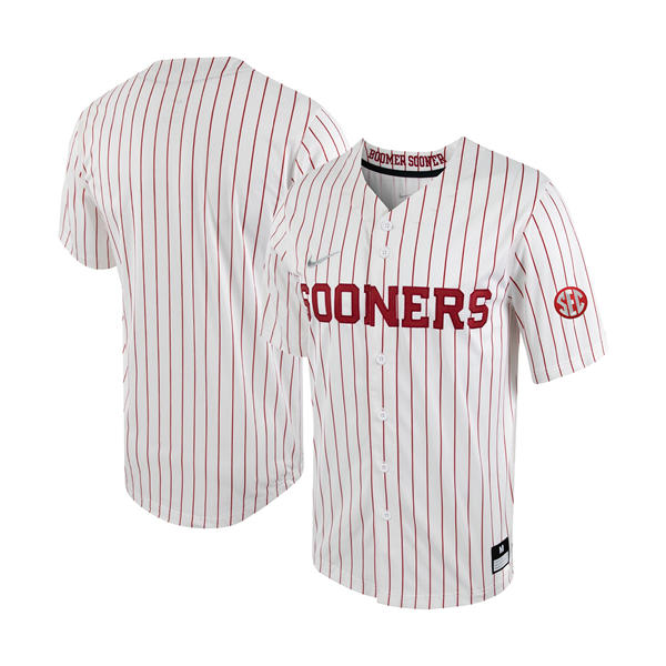 Oklahoma Sooners Custom Nike 2025 White Pinstripe Sooners SEC Baseball  Jersey