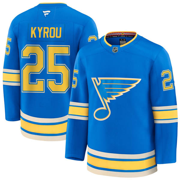 Mens St. Louis Blues #25 Jordan Kyrou Fanatics Light Blue Alternate Player Jersey