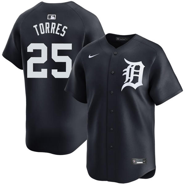 Men's Detroit Tigers #25 Gleyber Torres Nike Navy White Alternate Limited Player Jersey