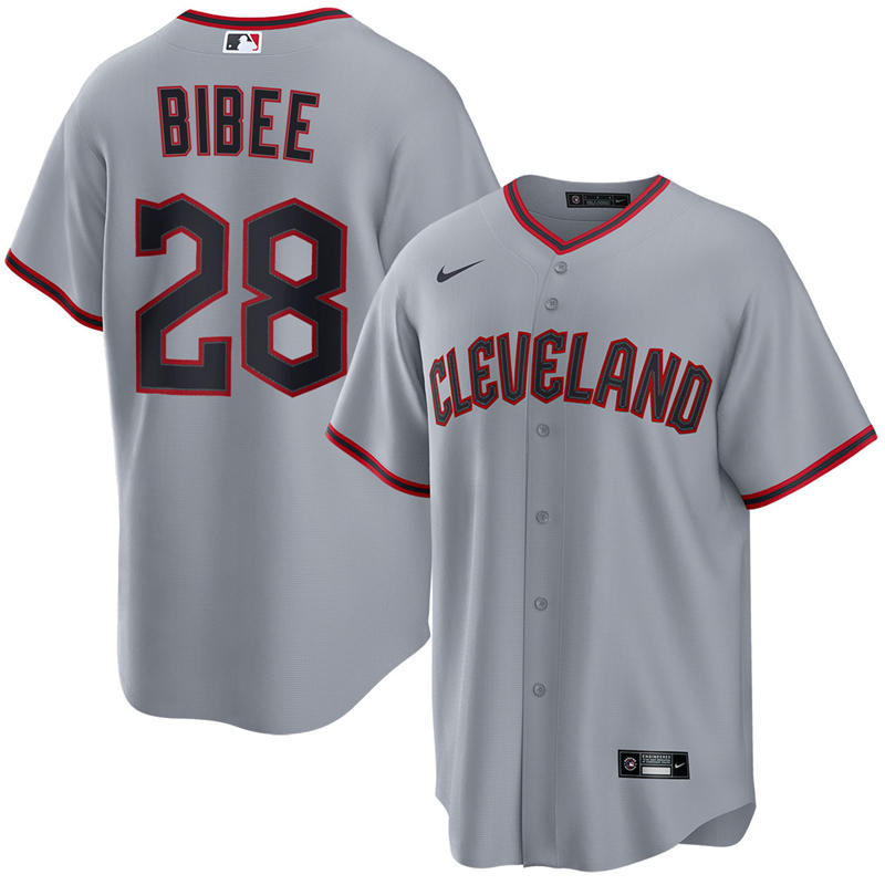 Mens Cleveland Guardians #28 Tanner Bibee Nike 2025 Gray Road Limited Player Jersey