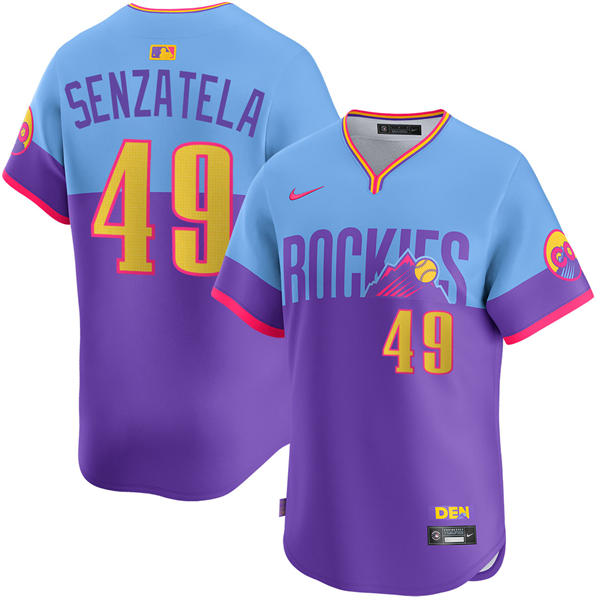 Mens Colorado Rockies #49 Antonio Senzatela Nike 2025 City Connect 2.0 Limited Jersey Purple Light Blue