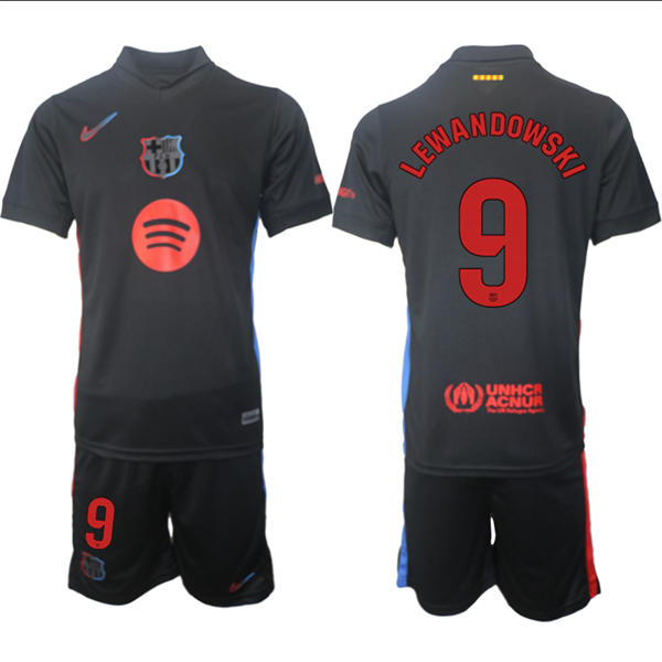 Mens FC Barcelona  #9 Robert Lewandowski 2025 Black Away Soccer Jersey kit