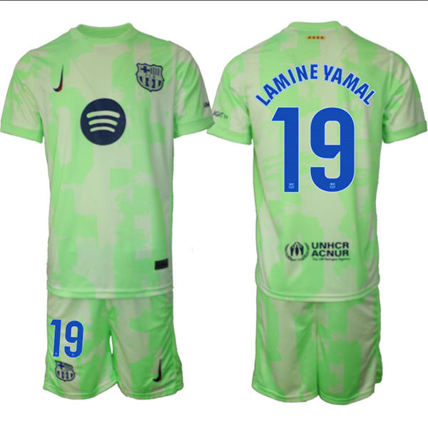 Mens FC Barcelona  #19 Lamine Yamal 2025 Neon Green Third Soccer Jersey kit
