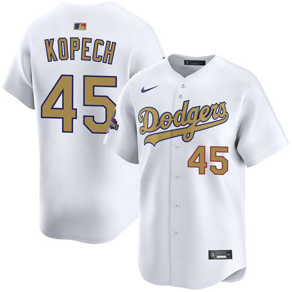 Mens Los Angeles Dodgers #45 Michael Kopech 2025 White Gold Collection Limited Jersey