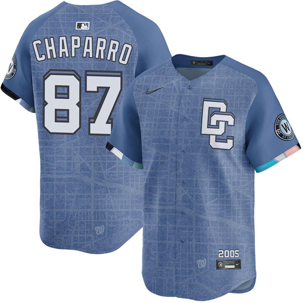 Men's Washington Nationals #87 Andres Chaparro Nike Blue 2025 City Connect 2.0 Limited Jersey