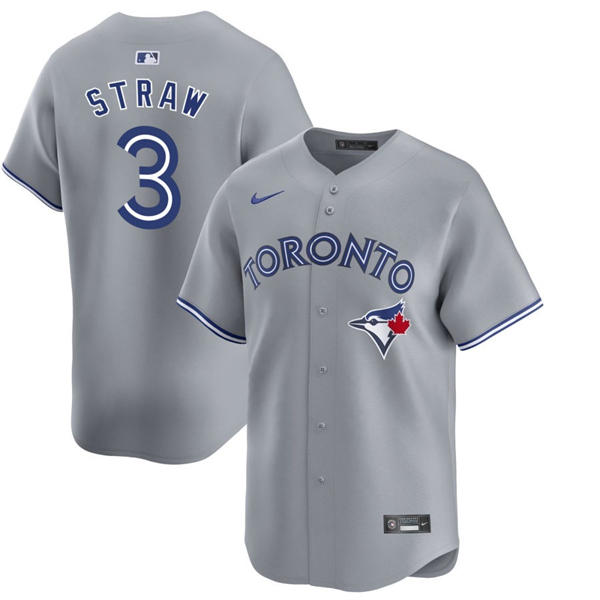Mens Toronto Blue Jays #3 Myles Straw Nike Gray Road Limited Player Jersey