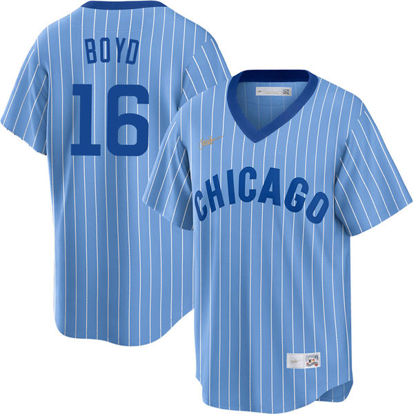 Mens Chicago Cubs #16 Matthew Boyd Blue Pinstripe Pullover 1978 Cooperstown Jersey