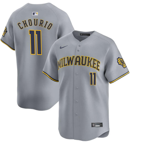 Mens Milwaukee Brewers #11 Jackson Chourio Nike Gray Road Limited Jersey