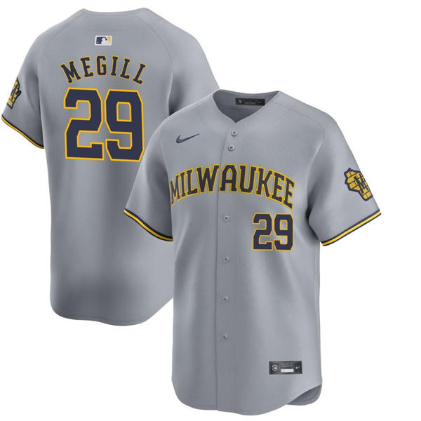 Mens Milwaukee Brewers #29 Trevor Megill Nike Gray Road Limited Jersey