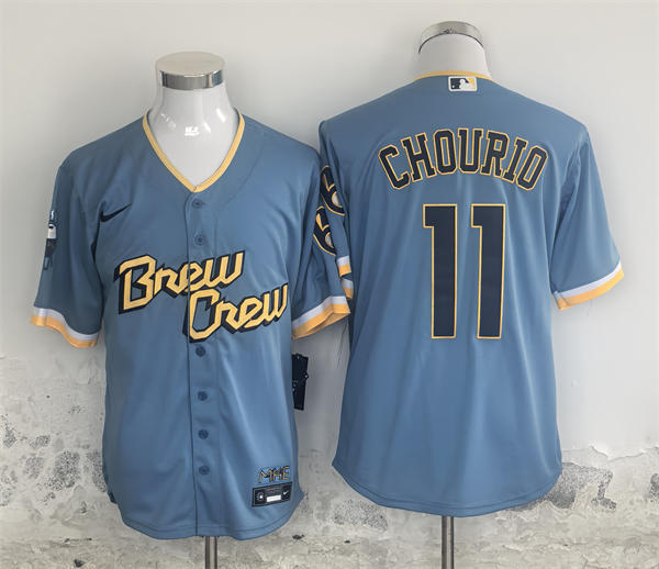Mens Milwaukee Brewers #11 Jackson Chourio Powder Blue City Connect Limited Jersey