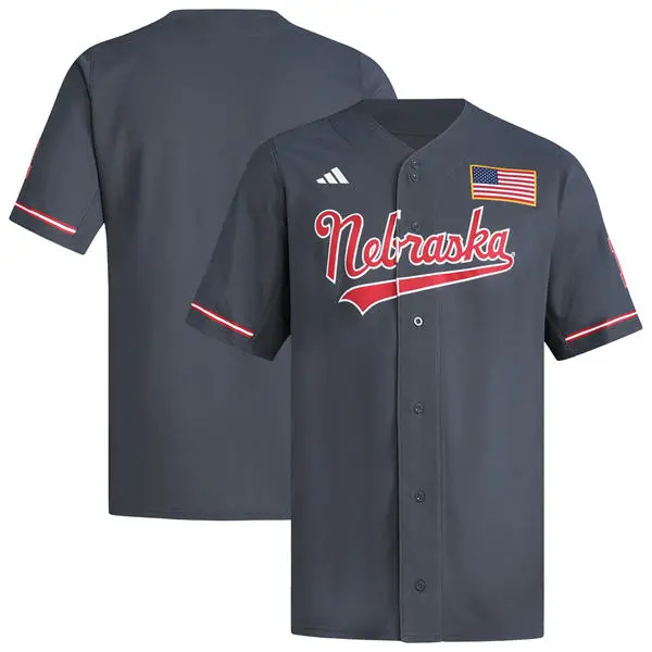 Nebraska Huskers Blank 2025 Charcoal Adidas College Baseball Game Jersey