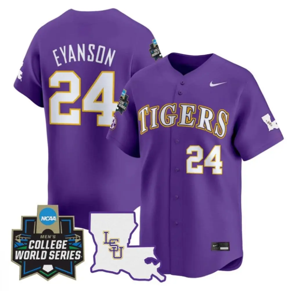 LSU Tigers #24 Anthony Eyanson Purple 2025 College Baseball World Series Game Jersey