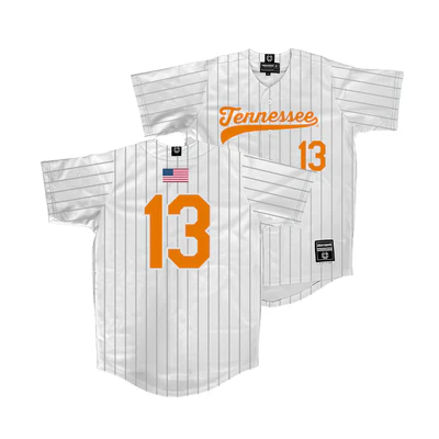 Tennessee Volunteers #13 Reese Chapman Nike 2025 White Pinstripe Baseball Game Jersey