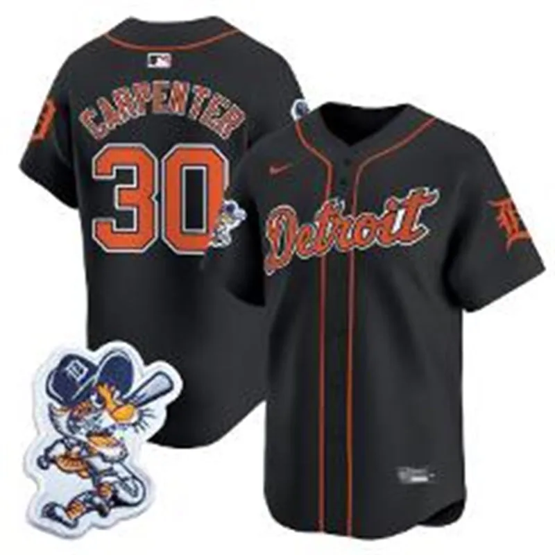Men's Detroit Tigers #30 Kerry Carpenter Navy Paws Patch Limited Jersey 