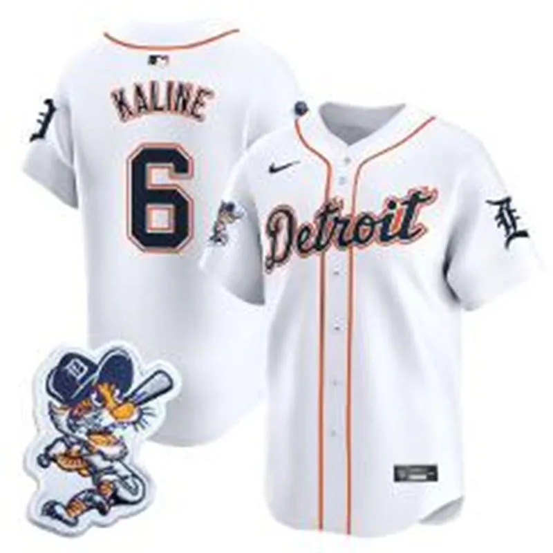 Men's Detroit Tigers Retired Player #6 Al Kaline White Paws Patch Limited Jersey