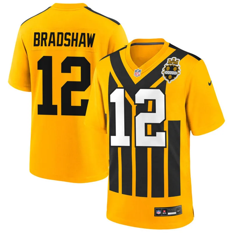 Youth Pittsburgh Steelers Retired Player #12 Terry Bradshaw Nike Gold Alternate 1933 Throwback Game Jersey