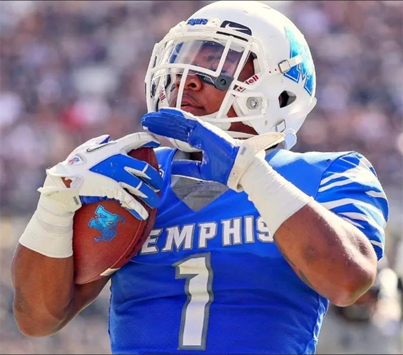 Memphis Tigers #1 Tony Pollard 2018 Blue Football Jersey