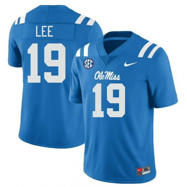 Ole Miss Rebels #19 Cayden Lee Blue College Football Game Jersey