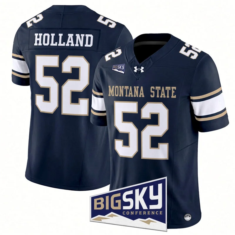 Montana State Bobcats Retried Player #52 Sonny Holland Navy White Football Game Jersey
