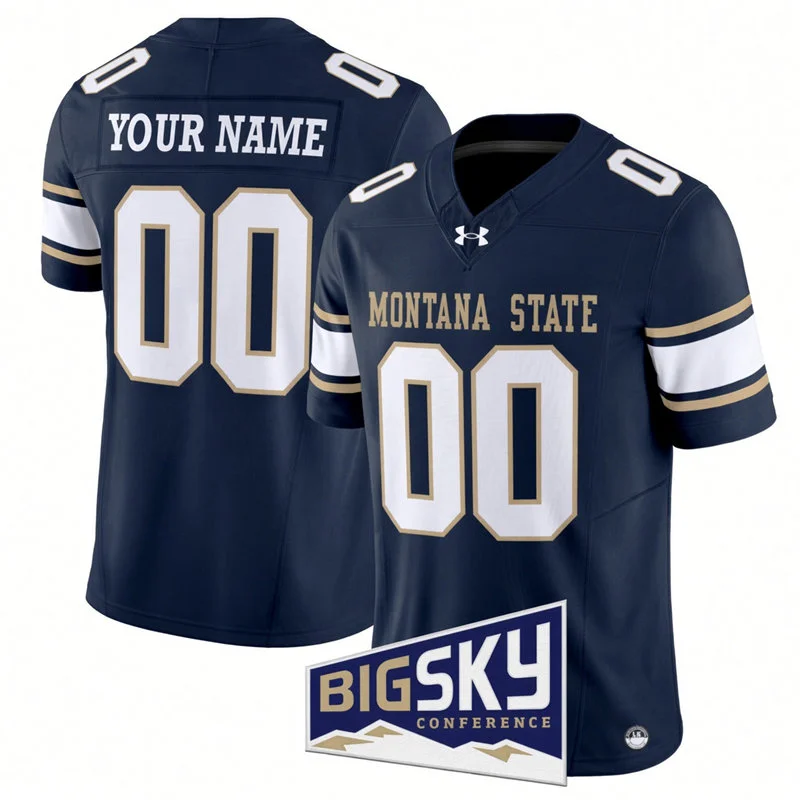 Montana State Bobcats Custom Navy White Football Game Jersey
