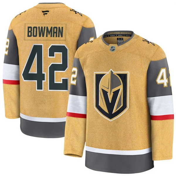 Mens Vegas Golden Knights #42 Braeden Bowman Fanatics Gold Home Premium Jersey