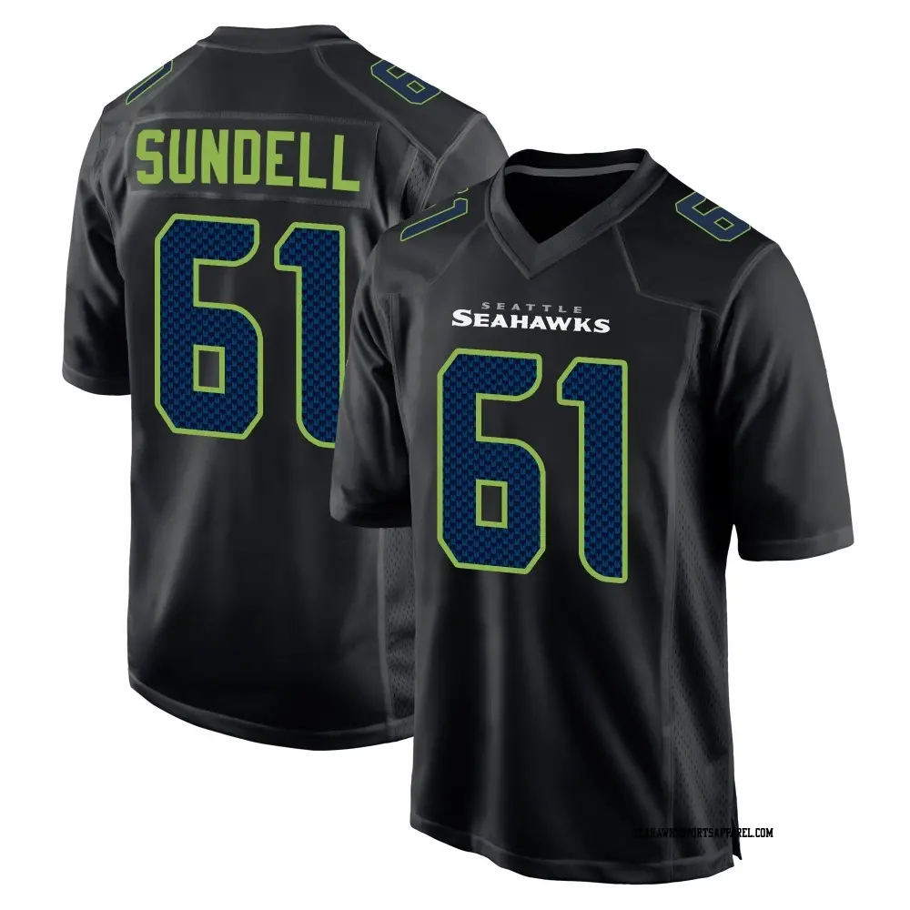Men's Seattle Seahawks #61 Jalen Sundell Black Carbon Fashion Game Jersey