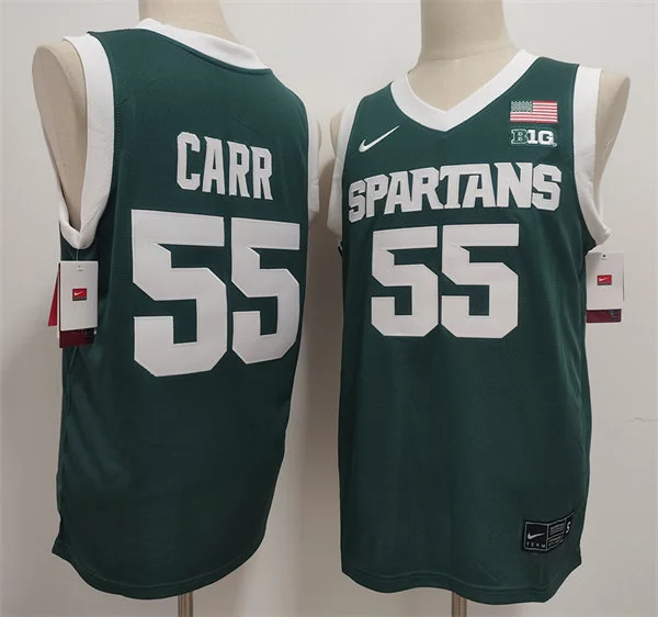 Mens Michigan State Spartans #55 Coen Carr 2025 Green Basketball Game Jersey